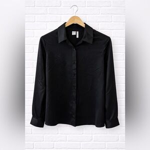 Twik Simons Black Button Blouse Minimalist Long Sleeve Shirt Size M